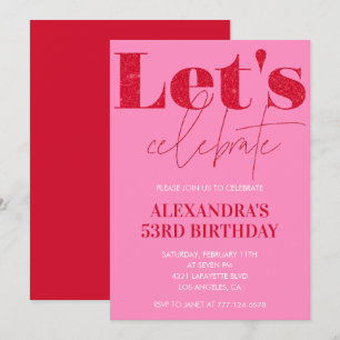 Elegant Pink 53rd birthday invitation Glitter Glam