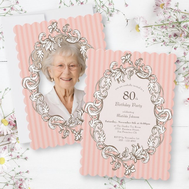 Elegant Pink 80th Birthday Party Invitation (Elegant Pink 80th Birthday Party Invitation)