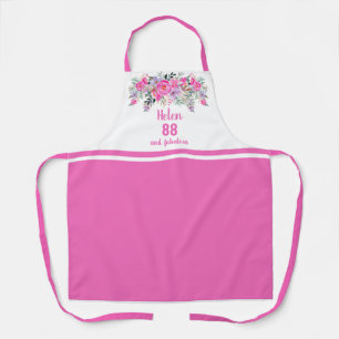 Elegant pink 88th birthday floral apron
