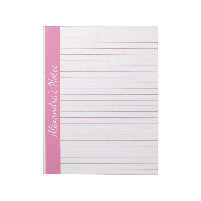 Elegant Pink 8.5x11 Letter Size Left Vertical Name Notepad (Rotated)