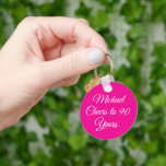Elegant Pink 90th Birthday Keychain<br><div class="desc">Elegant Pink Wreath 90th Birthday Keychain Personalize this elegant Pink keychain with the name of the person celebrating a very special day in their life. A 90th birthday is a special milestone to celebrate. You can personalize this keychain with their name, a nice small gift for a special friend this...</div>