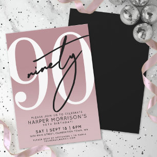 Elegant Pink 90th Birthday Party Invitation