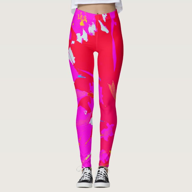Elegant Pink Abstract Pattern Leggings (Front)