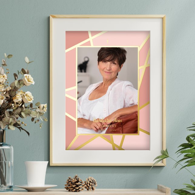 Elegant Pink Abstract Photo Memorial Funeral Foil Prints (Creator Uploaded)