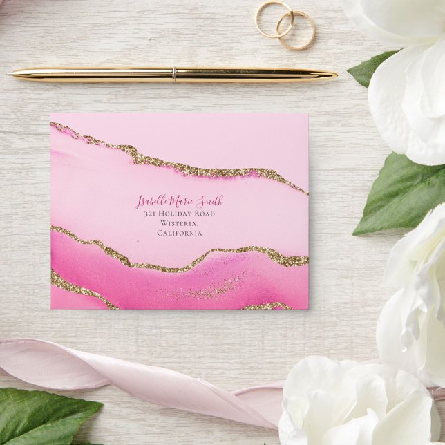 Elegant Pink Agate Stone Gold Glitter Wedding Enve Envelope (Creator Uploaded)