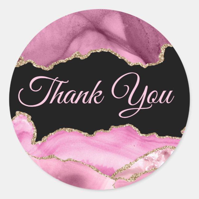 Elegant Pink Agate Thank you Classic Round Sticker (Front)