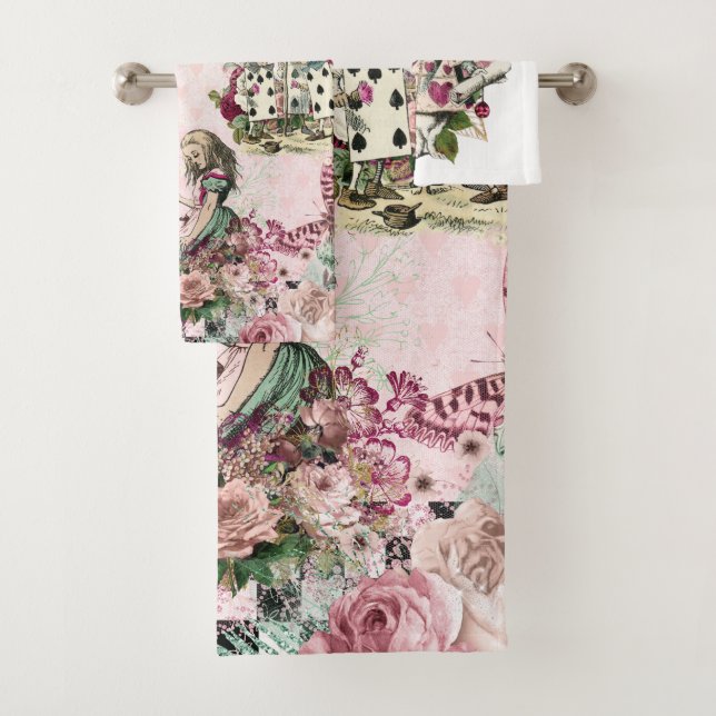 Elegant pink Alice in Wonderland Bath Towel Set (Insitu)