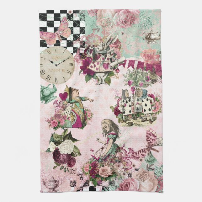 Elegant pink Alice in Wonderland Tea Towel (Vertical)