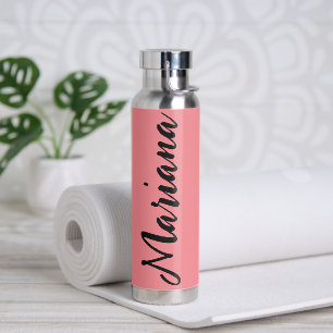 Elegant Pink and Black Aesthetic Personalised Water Bottle