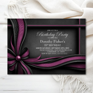 Elegant Pink and Black Bow 95th Birthday Party Invitation