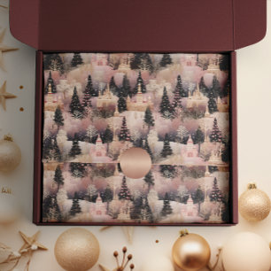 Elegant Pink and Black Christmas Village Tissue Paper