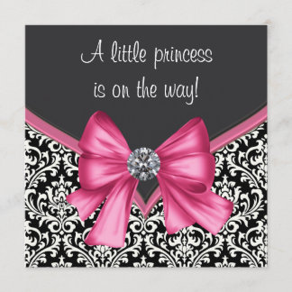 Elegant Pink and Black Damask Baby Shower Invitation