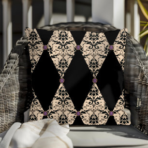 Elegant Pink And Black Diamond Damask Pattern Cushion