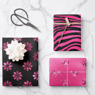 Elegant Pink and Black Glitter Glamourous Patterns Wrapping Paper Sheet