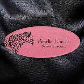Elegant Pink and Black Jaguar    Name Tag