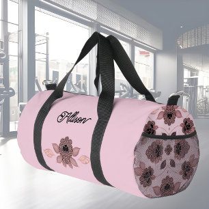 Elegant pink and black lace in vintage style duffle bag