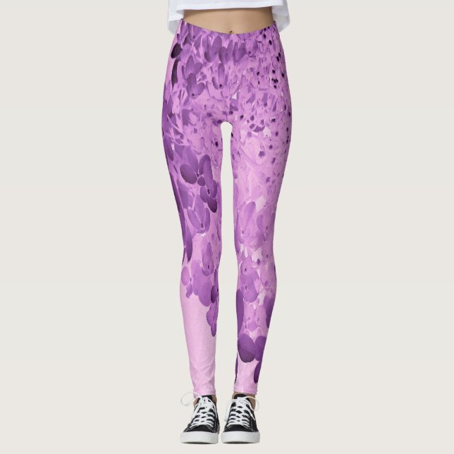 Elegant Pink and Black Limelight Hydrangea Leggings (Front)