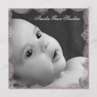 Elegant Pink and Black Photo Birth Announcement