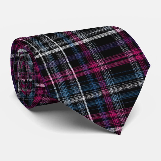Elegant Pink and Black Plaid Gingham Pattern Tie (Rolled)