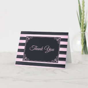 Elegant Pink and Black Striped French Bridal Thank You Card