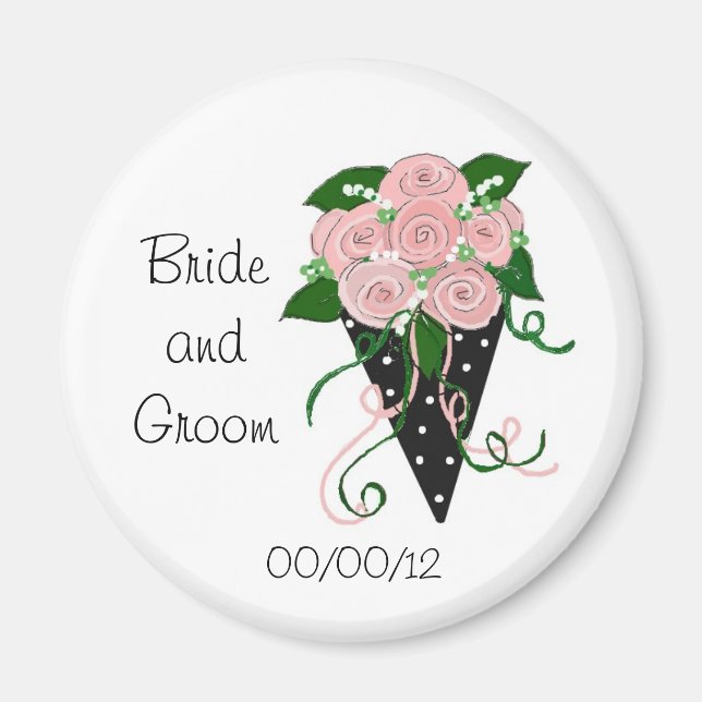 Elegant Pink and Black Wedding Bouquet Magnet (Front)