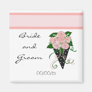 Elegant Pink and Black Wedding Bouquet Magnet