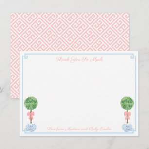 Elegant Pink And Blue Boxwood Baby Shower Picture Thank You Card