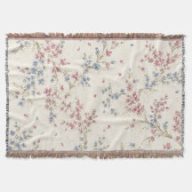 Elegant Pink and Blue Floral Pattern Throw Blanket