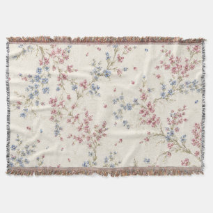Elegant Pink and Blue Floral Pattern Throw Blanket
