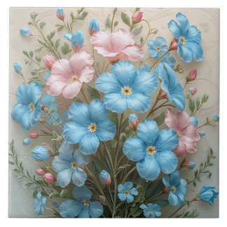 Elegant Pink and Blue Flowers Tile