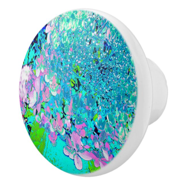 Elegant Pink and Blue Limelight Hydrangea Ceramic Knob (Right)