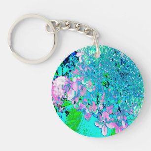 Elegant Pink and Blue Limelight Hydrangea Key Ring