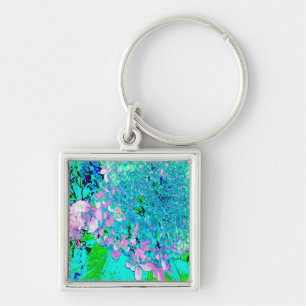 Elegant Pink and Blue Limelight Hydrangea Key Ring