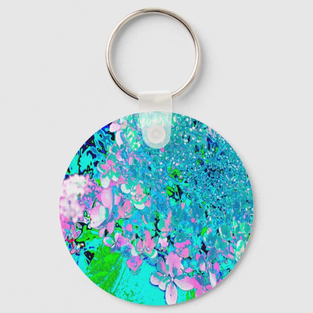 Elegant Pink and Blue Limelight Hydrangea Key Ring (Front)