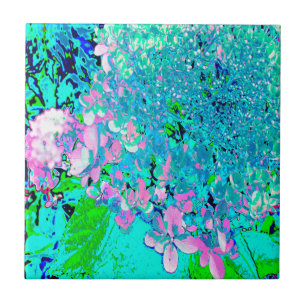 Elegant Pink and Blue Limelight Hydrangea Macro Tile