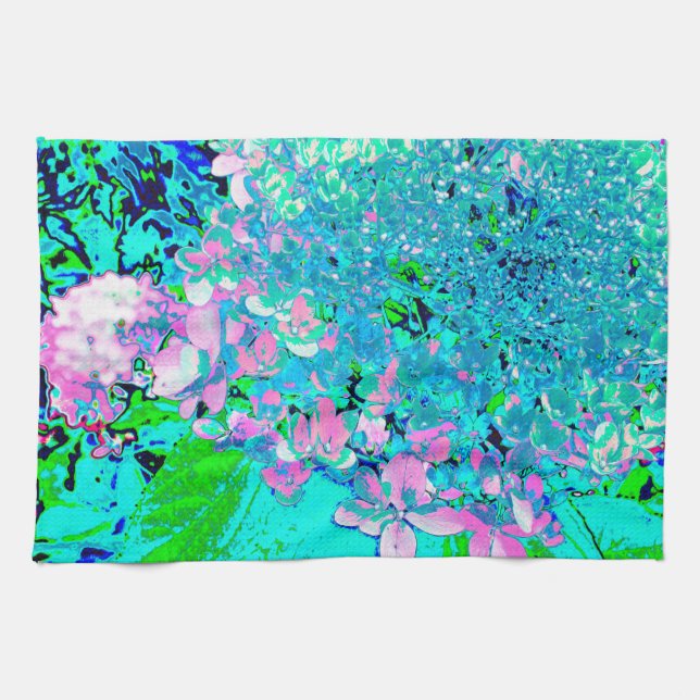 Elegant Pink and Blue Limelight Hydrangea Tea Towel (Horizontal)