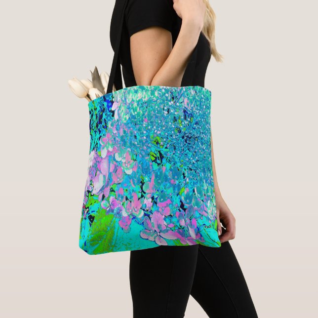 Elegant Pink and Blue Limelight Hydrangea Tote Bag (Close Up)