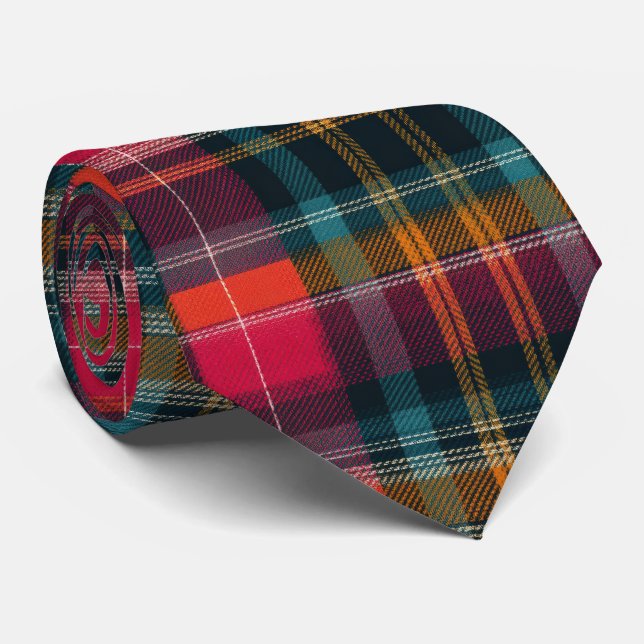 Elegant Pink and Blue Plaid Gingham Pattern Tie (Rolled)