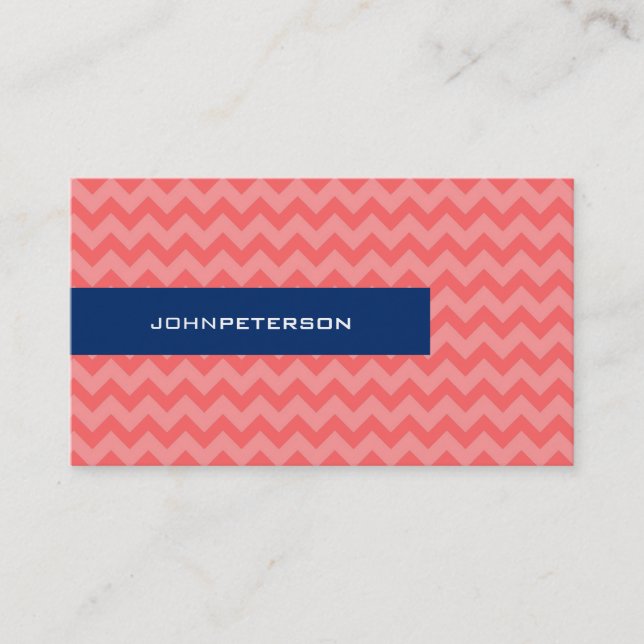 Elegant Pink And Blue Retro Chevron Pattern Business Card (Front)