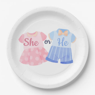 Elegant Pink and Blue “She or He?” Gender Reveal  Paper Plate