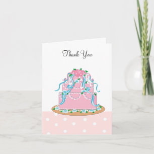 Elegant Pink and Blue Wedding Cake Thanks Thank You Card