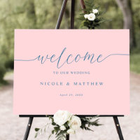 Elegant Pink and Blue Wedding Welcome Sign