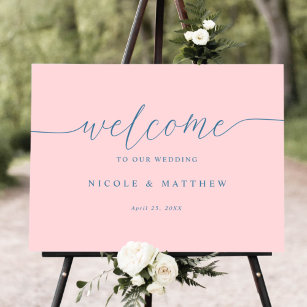 Elegant Pink and Blue Wedding Welcome Sign
