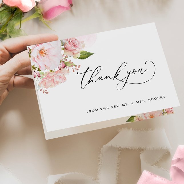 Elegant Pink and Blush Floral Wedding Thank You Card (Creator Uploaded)