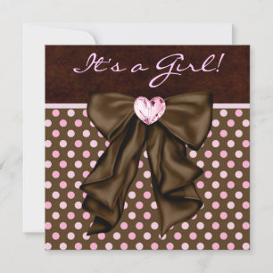 Elegant Pink and Brown Baby Girl Shower Invitation