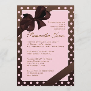 Elegant Pink and Brown Polka Dot Baby Shower Invitation