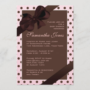 Elegant Pink and Brown Polka Dot Baby Shower Invitation