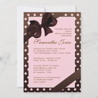 Elegant Pink and Brown Polka Dot Bridal Shower Invitation