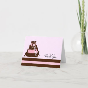 Elegant Pink and Chocolate Cake Thank You Card