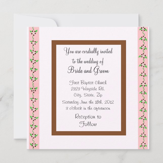 Elegant Pink and Chocolate Wedding Invitation (Front)